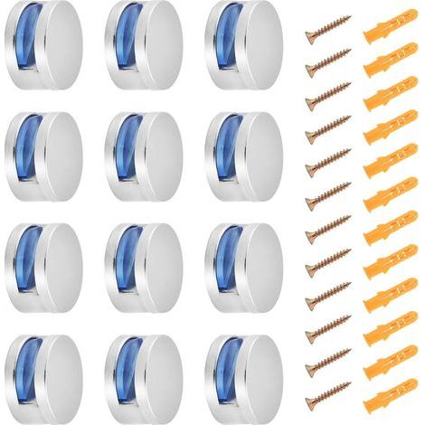 12pcs Bains Pince de Verre Clips Miroir Clips Verre en Alliage Zinc Support Mural Clip en Verre Rond pour étagère de 3-6mm d'épaisseur (1/5)