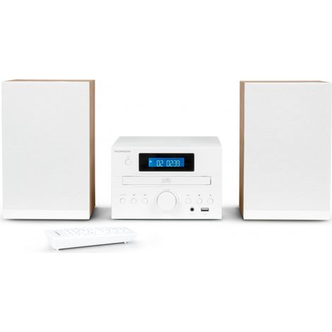 Thomson – Micro-chaîne HiFi Bluetooth MIC121BT – Lecteur CD, radio FM, 50W, AUX-IN, USB, égaliseur, télécommande – Blanc