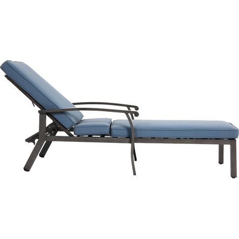 Chaise longue de patio en aluminium résistant à la rouille avec coussin en coton bleu, dossier réglable, pour piscine et jardin (1/5)