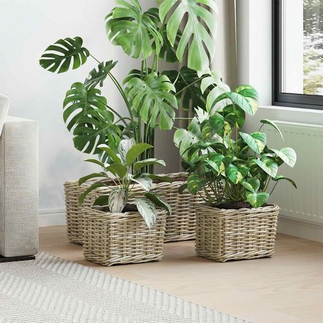 vidaXL Planter Basket GENDT 3 pcs Natural Grey Kubu Rattan (1/5)