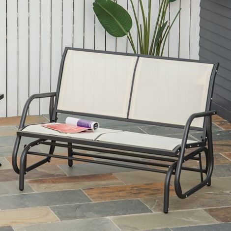 Banc de jardin - Fauteuil à bascule 2 places - Métal - Beige - 120x70x85 cm (1/5)