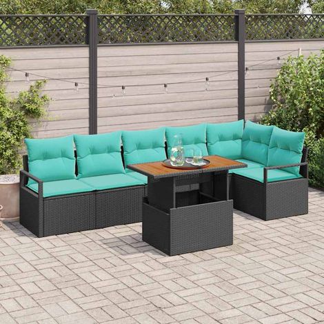 Garten Essgruppe mit Kissen 7 pcs Schwarz und Teal