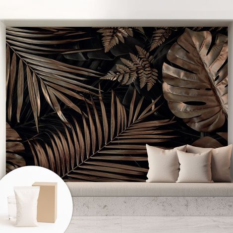 Papier peint intissé à motifs décoratifs pour salon chambre et bureau Décoration murale élégante avec colle Feuilles exotiques 208x146 cm (1/5)