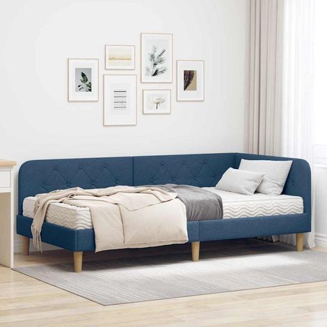 vidaXL Cadre de lit d'angle Bleu 90 x 190 cm tissu