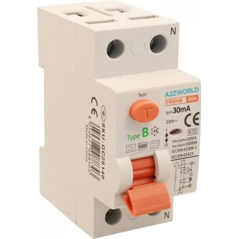 RCCB Interruttore Differenziale Puro Tipo B 1P+N 2M 10000A 30mA 40A AC 230V IP20 IEC61008-1 / IEC62423 PR8HM