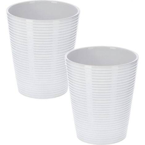 KOTARBAU Lot de 2 pots de fleurs en céramique pour orchidées - Hauteur : 150 mm - Diamètre : 120 mm - Rayures convexes blanches (1/5)
