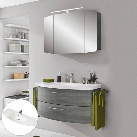 Badmöbel Waschplatz Set CERVIA-66 in graphit Struktur mit LED-Spiegelschrank, B/H/T: 101/200/50,5 cm (1/5)
