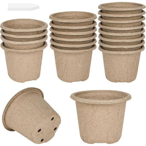 Biodegradable seedling pots, pack of 20, Ø 11 cm. These biodegradable planting pots come with 20 plastic labels and are suitable for growing vegetables, fruits, and herbs. (1/5)