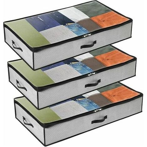 royaluxe - Sac de Rangement sous Lit Lot de 3, Rangement sous Lit Grande Non-Tisse Pliable, Sacs de Rangement pour Couette Édredons Couvertures Oreillers Jouets Vêtements (100x 50 x 15 cm) 90L, Gris (1/5)