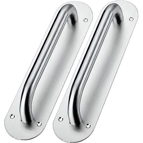 Poignées de porte en acier inoxydable, plaque de 280 mm, poignée de porte commerciale - Sans arêtes vives, rondes, lot de 2, argentées (1/4)