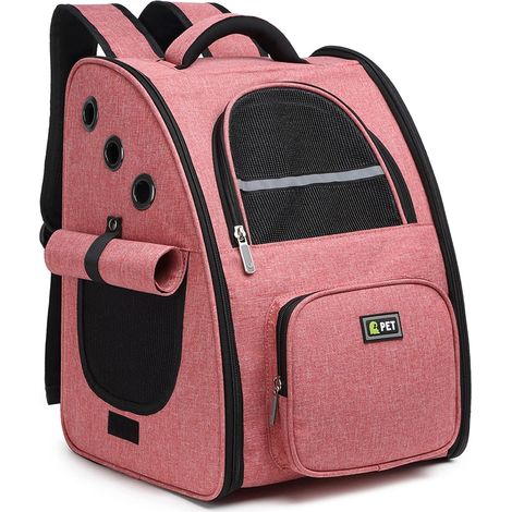 Backpack for Cat Dog Carrier Bag for Puppy Small Pets Foldable Breathable Cat Backpack Up to 6.5 KG for Hiking Travel Train Car Restaurant Pink (1/5)