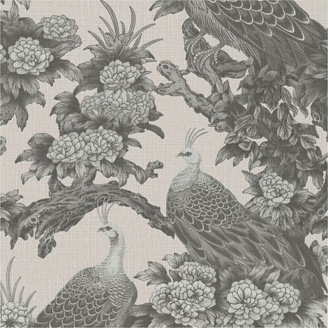 Birds wallpaper wall Profhome 399823 hot embossed non-woven wallpaper slightly textured with floral pattern matt grey silk grey umbra grey 5,33 m2