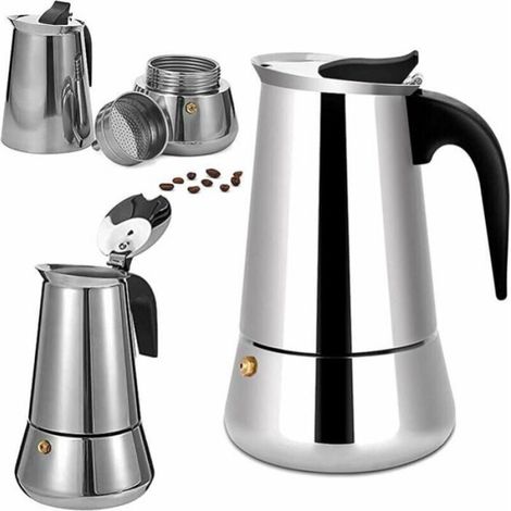 Cafetière italienne - - 2 tasses - Acier inoxydable - 100ml - Design élégant (1/5)