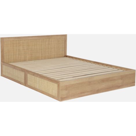 Cama bohemia con somier de láminas y cabecero 140x190cm + 2 cajones decorativos (1/5)