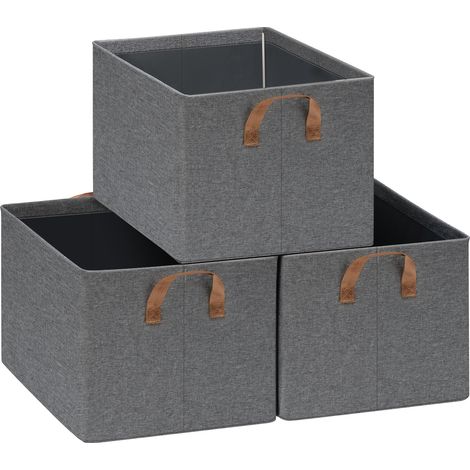 WOLTU Set of 3 Foldable Storage Boxes, Fabric Containers with Handles, 42x32x26 cm, Grey+Brown