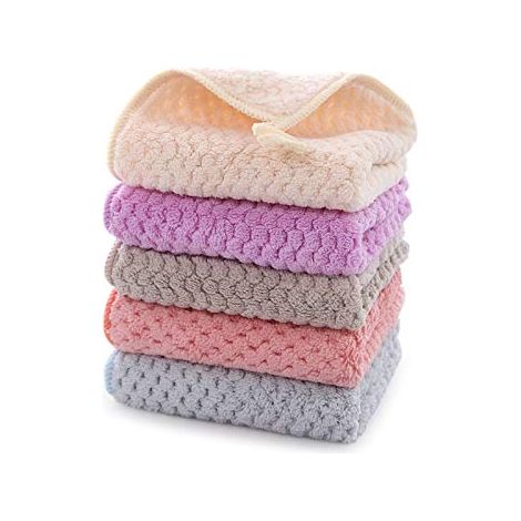 Petite Serviette Main, Essuie Main, Ensemble 5 Pièces Essuie Main Cuisine, Serviette Suspendue en Polaire Corail, Boucle De Ceinture Super Absorbante à Séchage Rapide (1/5)
