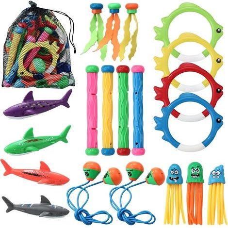 32-teiliges Tauchspielzeug-Set für Kinderpools, inklusive Haien, Seegras, Tauchstäben und Tauchtoren etc., geeignet für das Unterwassertraining von Kindern (1/5)