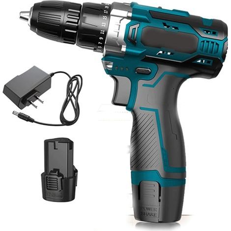 Perceuse sans fil 12V, perceuse électrique pour bricoleur et artisans avec batterie et chargeur (12V double vitesse - 2 batteries 1 charge + accessoires) (1/5)