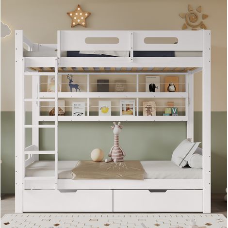 lit enfant superposé rangement 90x200 blanc bois OKMYHOME (1/5)