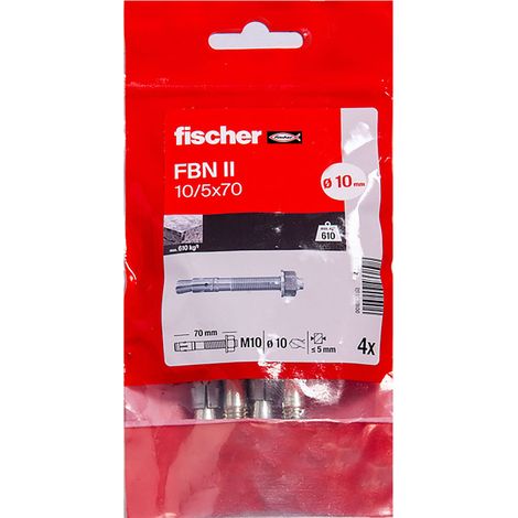 Fischer – Lot de 4 goujons d'ancrage FBN II Ø10 x 71 mm – Acier galvanisé – Fixations béton non fissuré – Installation rapide et fiable