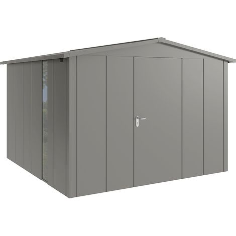 Hörmann Metall-Gerätehaus "Juno" mit Satteldach, JSD14 - Design, 310 x 310 cm (B x T), graualuminium, mit bodentiefem Fenster, 1-flüglige Tür, Anschlag rechts (1/5)