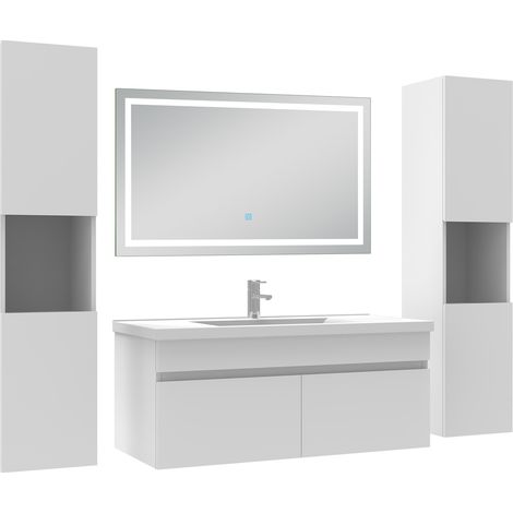 Ocean Ensemble meubles Salle de Bain 100cm avec colonne + miroir lumineux 3 couleurs + dimmable blanc