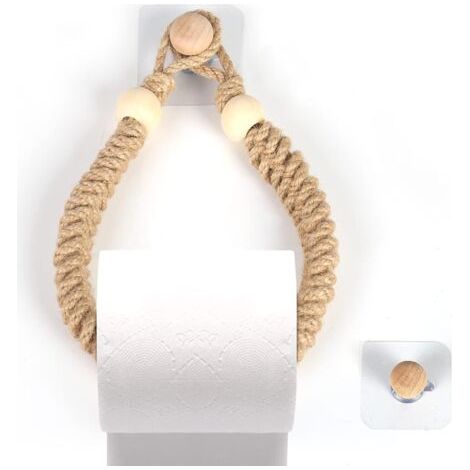Porte-Serviettes en Corde Porte-Papier Salle de Bain Support pour Rouleau de Papier Toilette Porte-Serviettes en Bois en Corde De Jute Rétro pour Salle Cuisine