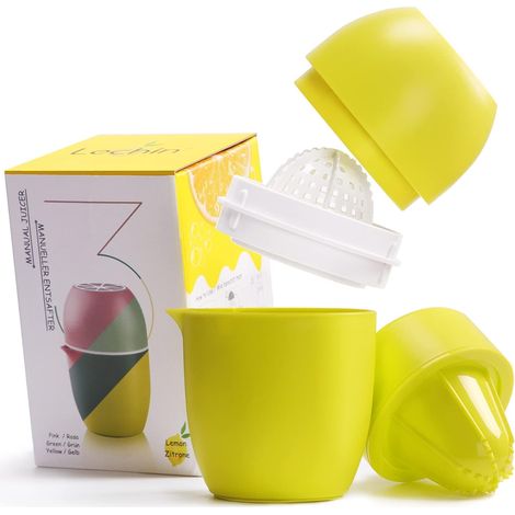 Presse-citron, presse-agrumes manuel, deux modes de pressage, jaune Forme unique de citron, pour tous fruits, lavable en lave-vaisselle, avec passoire et récipient, 480 ml