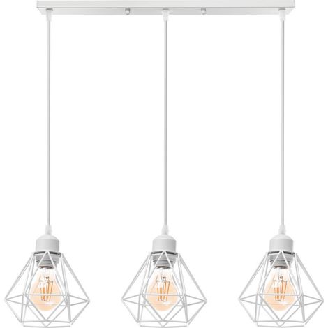 – Suspension lumineuse industrielle 16cm – Cage diamantée blanche – Câble ajustable 100cm – Douille E27 – Tension AC 110-240V (1/5)