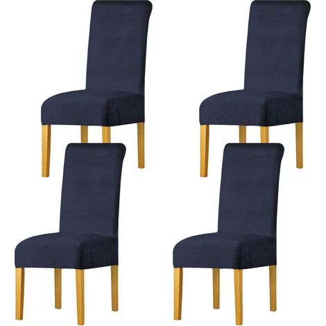 Lot de 4 housses de chaise extensibles en velours bleu marine, lavables et amovibles (1/5)