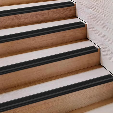 5 Meter Rutschfeste Treppenkante, Selbstklebende Kantenleiste Flexible PVC-Gummistufen-Kantenleiste, Wasserdicht Stufenkantenprofil Für Den Innen- Und Außenbereich Schwarz (1/5)