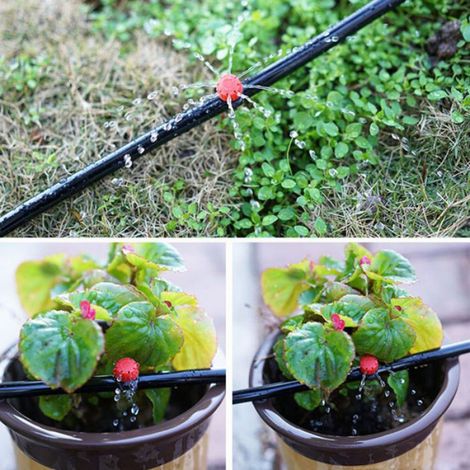 100 pièces goutteur rouge réglable à 8 trous 4/7 capillaire petit chapeau rouge buse jardinage micro-spray irrigation goutte (1/5)