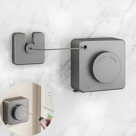 Étendoir à linge rétractable ultra-résistant (charge maximale de 20 kg), fil à linge en acier inoxydable de 4,2 m, fixation murale pour l'intérieur et l'extérieur. (1/5)