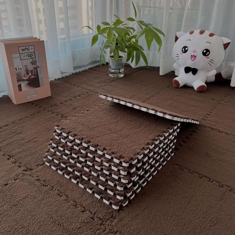 12 pièces de tapis en mousse en peluche emboîtables, 30 x 30 cm pour salon-chambre, carreaux de sol en mousse à assembler pour le jeu (brun café, 30 cm 30 cm 1,25 cm) (1/5)