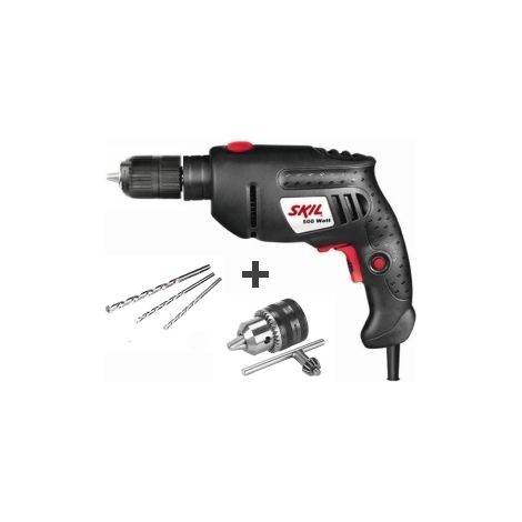 Trapano elettrico a percussione 500W autoserrante 13mm + mandrino a crimagliera + set 3 punte in omaggio Skil by Bosch - 6002