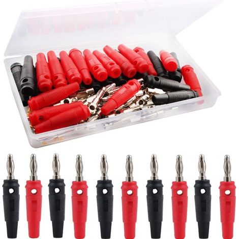 KZQ 30-teiliges Bananenstecker-Set, 4-mm-Bananenstecker, Audio-Lautsprecheranschluss, zum Anschluss von HiFi-Lautsprechern, Verstärkern, Receivern und Stereoanlagen, Schwarz und Rot (1/4)