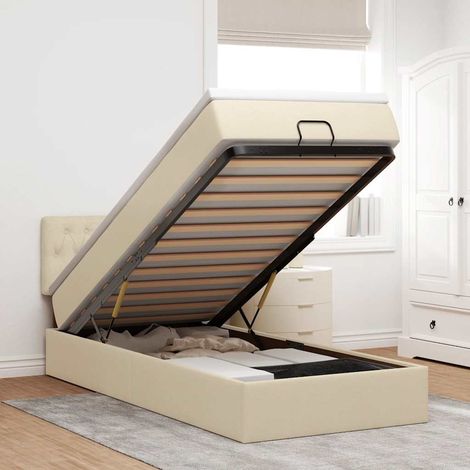 vidaXL Cadre de lit ottoman avec matelas crème 90x190 cm tissu (1/5)