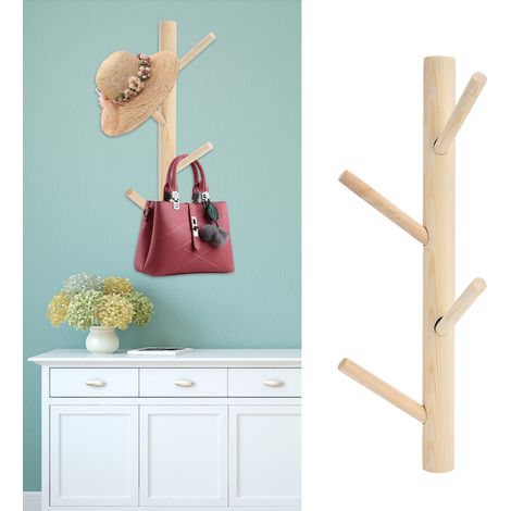 Perchero de pared sin taladrar – Perchero de pared con 4 ganchos en forma de rama con aspecto de madera para el salón. (1/5)
