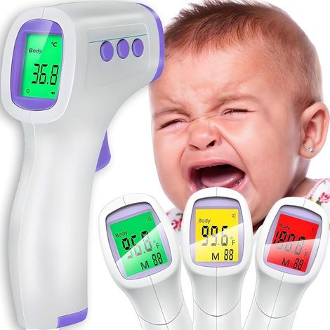 Thermomètre clinique infrarouge numérique sans contact avec écran LCD, thermomètre frontal pour bébés et enfants, alarme de fièvre tricolore, thermomètre frontal contre la fièvre, appareil (1/4)