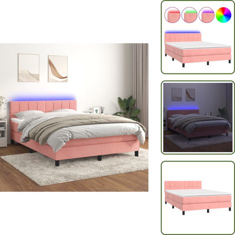 Sommier à lattes de lit avec matelas et LED Rose 140x190 cm - Lit Plateforme - Lit Capitonné - Lit Design - Lit Double - Sommier Tapissier (1/5)