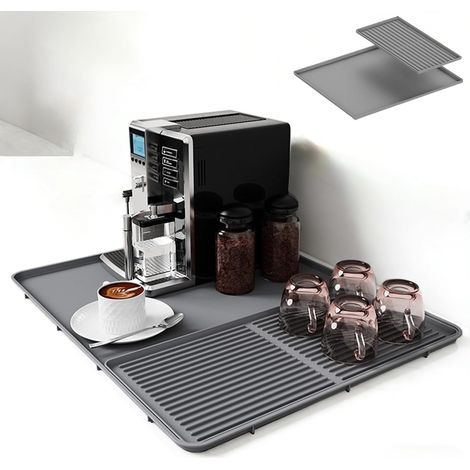 1 - Tapis De Bar - Tapis En Silicone - Design 2-En-1 Et Anti-Dérapant - Pour Machines À Café Et Égouttoirs - Gris - 50x40cm (1/5)