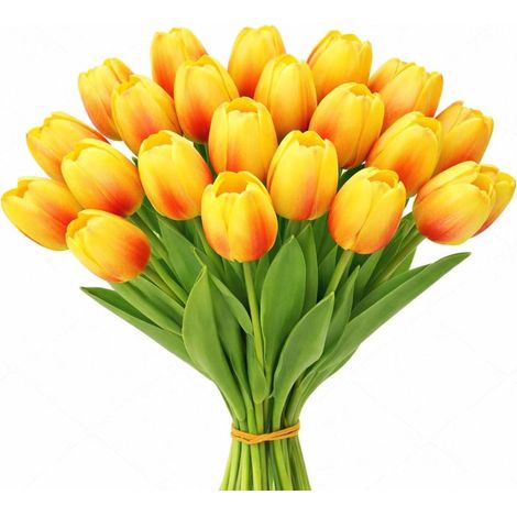 20 tulipes artificielles, effet Real Touch, PU écologique, tige flexible en fil de fer, hauteur 34 cm, décoration intérieure et événements (1/5)