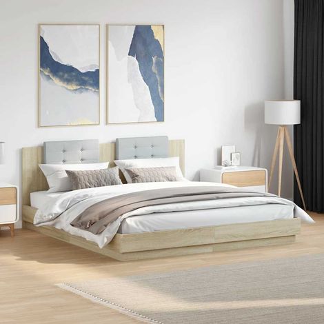 Estructura de cama cabecero luces LED roble Sonoma 200x200 cm (1/5)