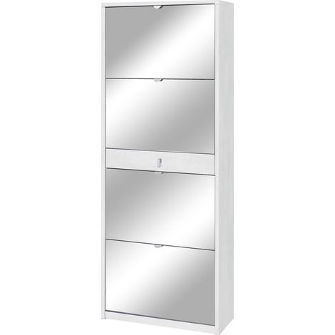 Scarpiera 4 Ante con Specchio 1 Cassetto 63x164x29 cm Ossido Bianco (1/2)