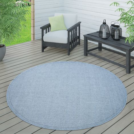 Paco Home Outdoor Teppich wetterfest Garten & Terrasse flachgewebt Uni Sisaloptik robust 160 cm Rund, denim-blau