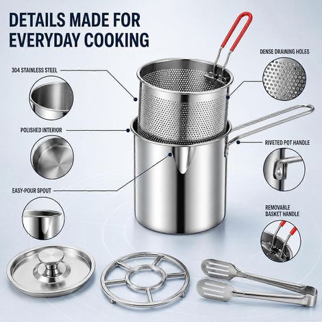Ensemble 5 mini-friteuses individuelles 12L acier inoxydable, panier égouttage amovible + grille support pour plaque de cuisson (1/3)