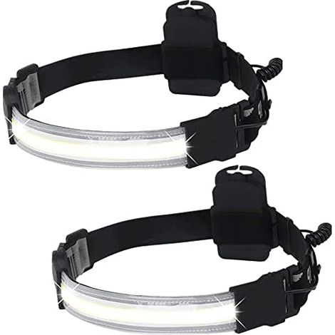 COB-Stirnlampe, 2er-Packung LED-Mini-Stirnlampen mit 220° breitem Abstrahlwinkel (Batterie nicht enthalten)