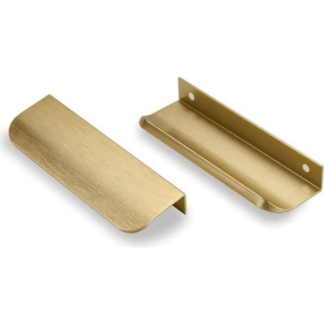 Set aus sechs unsichtbaren Griffen, Möbelgriffen, modernen und minimalistischen Schrankgriffen aus Aluminiumlegierung, Schubladengriffen (gebürstetes Gold, 96 mm Lochabstand) (1/5)