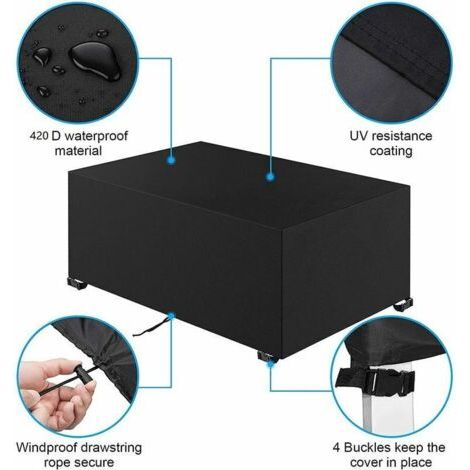 Forehill – Housse de salon de jardin 220x110x75 cm – Tissu Oxford 420 imperméable – Résistante au vent et aux UV – Protection noire pour table rectangulaire - 220x110x75cmprotection (1/4)