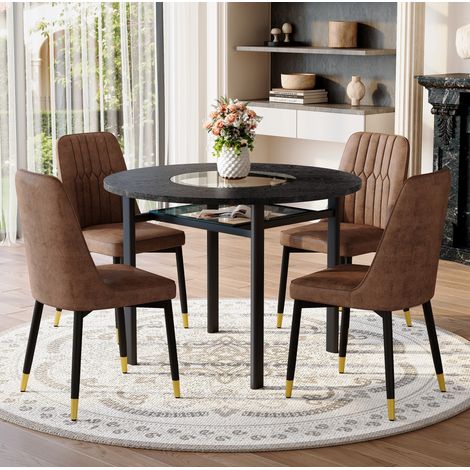 Set tavolo e sedie, tavolo rotondo 100 cm, 4 sedie marroni e nere HAVRYA (1/5)